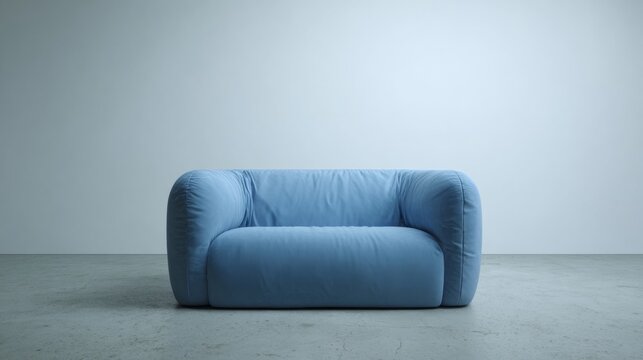 Plush azure couch, reminiscent of tranquil cloudscapes, Scandinavian minimalism vibes, perfect for Hygge gatherings or National Relaxation Day