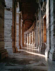 Ancient colonnaded hallway, sunlit
