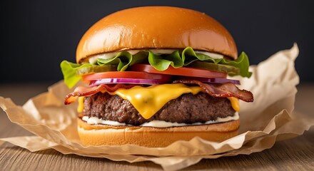 Delicious Gourmet Cheeseburger with Bacon.