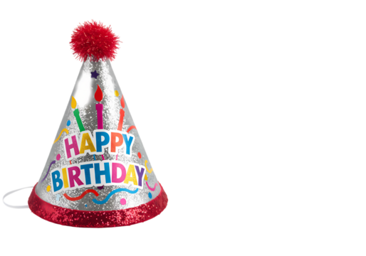 Colorful Party Hat with Red Pom Pom for Birthday Celebrations isolated on transparent background