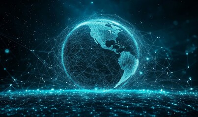 Obraz premium Global communication network illustrated through 3D connections and social networks, symbolizing modern digital collaboration and communication, Generative AI