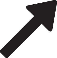 Diagonal arrow pointing northeast silhouette icon, vector design for direction and navigation.