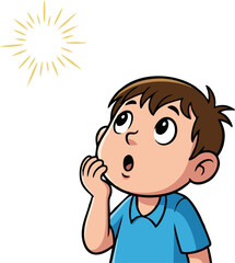 Astonished Boy Gazing Upward at a Burst of Golden Light