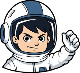 Cartoon Astronaut Boy with Determined Expression and Raised Fist