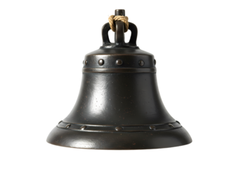 Antique Metal Bell Vintage Church Bell Dark Bronze Finish isolated on transparent background