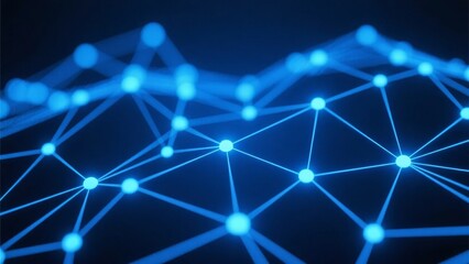 Abstract blue network of connected nodes and lines on a dark background