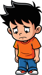 Cartoon Boy with Scratches, Downcast Eyes, and an Orange T-Shirt