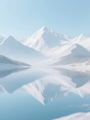 Fototapeta premium Snow-capped mountains reflected in a calm lake under a clear blue sky