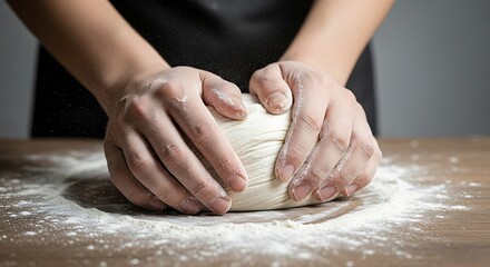 Hands Kneading Dough, Baking, Artisan Bread.