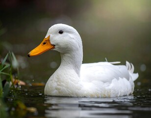 Close-up of a white duck on water