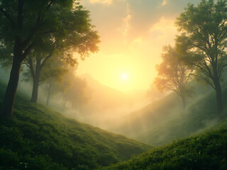 Obraz premium Misty Valley Sunrise