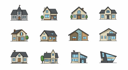 Obraz premium Icon set type of houses