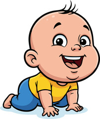 Cheerful Baby Cartoon Crawling in Yellow Shirt