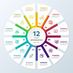 12 Steps Infographic Pie Chart and Business Icons