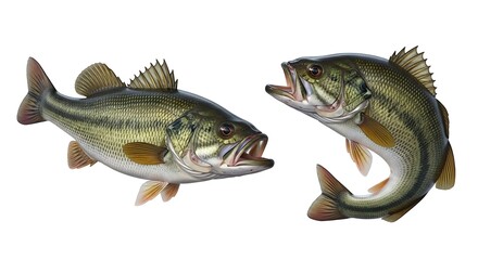 Obraz premium Two Largemouth Bass Fish in Action.