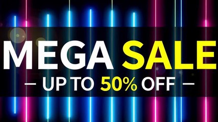 Massive Mega Sale up to 50% off with vibrant neon lights, shop now! - Powered by Adobe