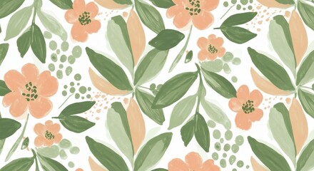 Pastel botanical artwork seamless repeat pattern design for wallpaper textile