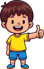 Cheerful Cartoon Boy with Brown Hair Giving a Thumbs Up Gesture