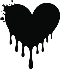 Dripping heart silhouette, melting ink heart, grunge love symbol, black splash design, romantic abstract shape, Valentine’s Day graphic, artistic love icon, emotional art illustration