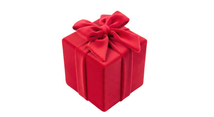 Isolated velvet gift box with elegant bow, wrapped with fabric, present for special events