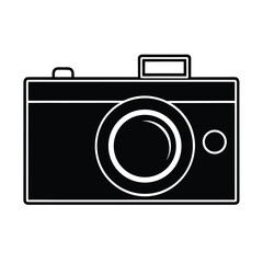 Black camera silhouette on white background