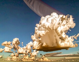 Dramatic cumulus clouds against a vibrant blue sky