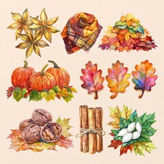 Autumn harvest design element set