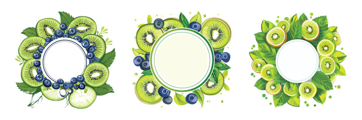 Set of decorative plant frames with green leaves for nature design