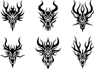 Dragon Head SVG Bundle | Tribal Dragon Tattoo Designs | Mythical Beast Silhouette Cut Files