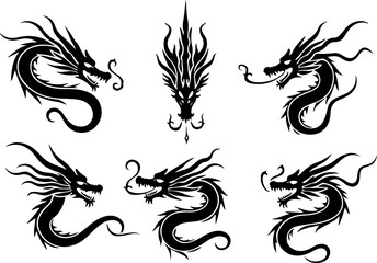 Naklejka premium Chinese Dragon SVG Bundle | Mythical Oriental Dragon Clipart | Tattoo & Design Cut Files
