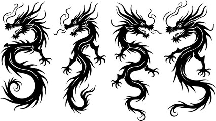 Naklejka premium Chinese Dragon SVG Bundle | Mythical Oriental Dragon Clipart | Tattoo & Design Cut Files