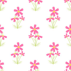 Seamless Flower Blossom Pattern Watercolor Illustration on White Background