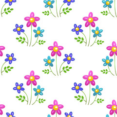 Seamless Flower Blossom Pattern Watercolor Illustration on White Background
