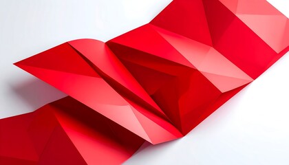 Red paper, geometric folds, abstract
