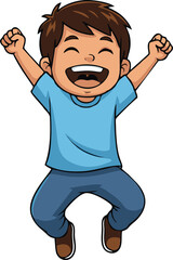 Joyful Cartoon Boy Leaping with Exuberance