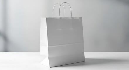Blank White Paper Shopping Bag on Table.