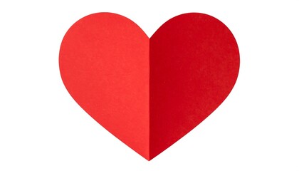 Red paper heart, split in half, on white background