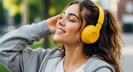 Woman Listening to Music with Headphones.