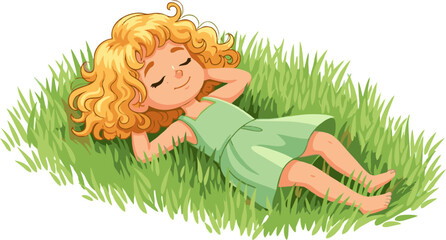 Peaceful Girl Sleeping in Lush Green Grass