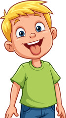 Playful Cartoon Boy with Blond Hair Sticking Out Tongue