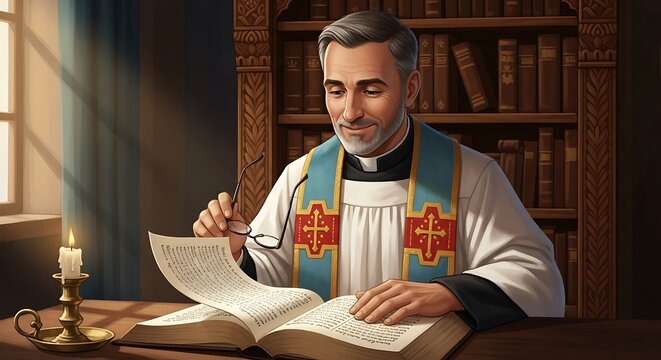 Priest Reading Book.