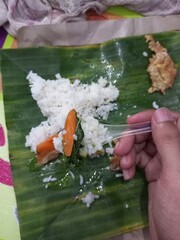 A Traditional Indonesian Lunch on Banana Leaf