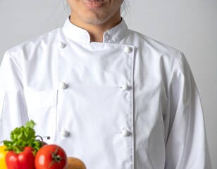 Chef in uniform holding fresh produce