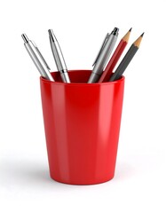 Red pen and pencil cup