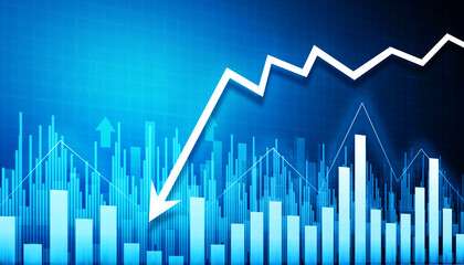 Down arrow shows stock market crash. 3d illustration