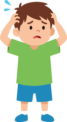 Worried Young Boy Scratching Head Cartoon Illustration