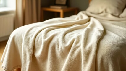 A bed with blankets indoors