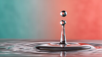Ultra-clear macro photo of pure water droplets in mid-air, studio lighting with glowing edges, aqua gradient background, 3D simulation