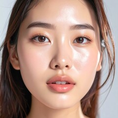 Close-up of a woman with flawless skin