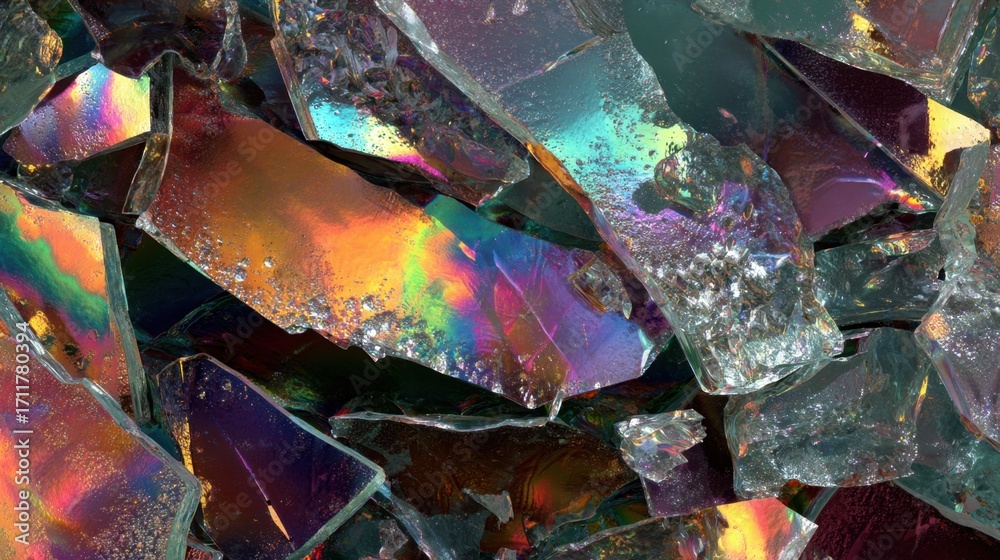 Canvas Prints colorful shattered glass with iridescent reflections and patterns